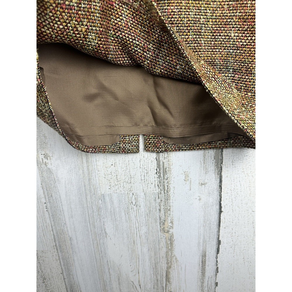 Vintage TALBOTS Earth Tone Silk Blend Tweed Pencil Lined Skirt w/ Slit Size 10 - Picture 4 of 12